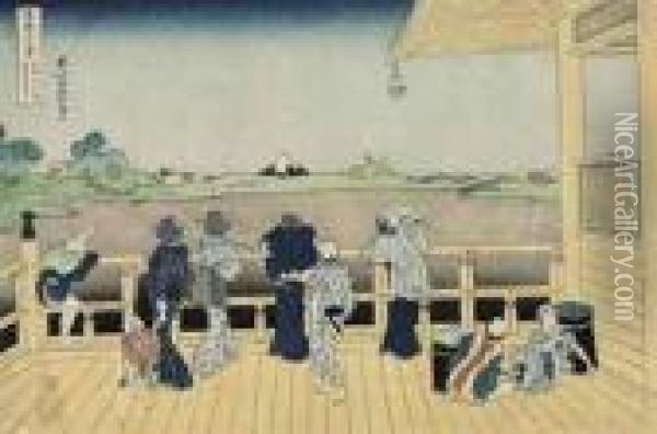 Gohyaku Rakanji Sazaido (sazai Hall Of The Five-hundred Rakan Temple) Oil Painting - Katsushika Hokusai