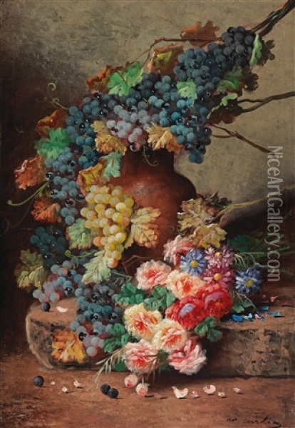 Fruchte Und Blumenstillleben Oil Painting - Max Carlier