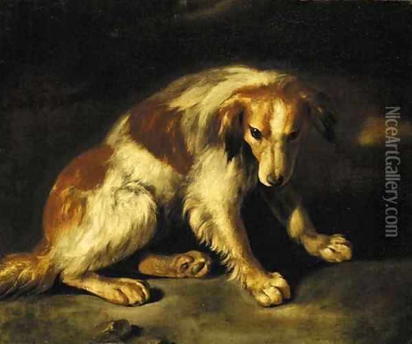 A spaniel seated in a landscape Oil Painting - Baldassare De Caro