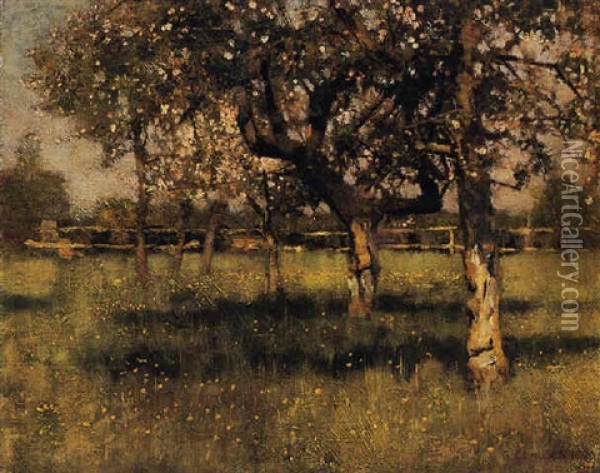 An Orchard In May Oil Painting - Sir George Clausen