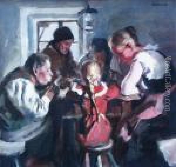 Pri Jidle Oil Painting - Rudolf Kremlicka