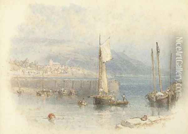 Lyme Regis from the Cobb Oil Painting - Myles Birket Foster