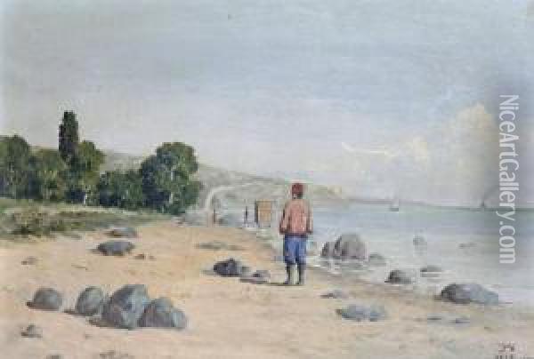 Figure On The Coast Oil Painting - Halid Naci
