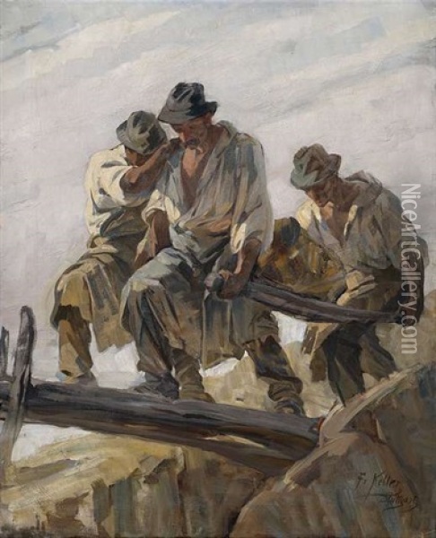 Steinbrucharbeiter Beim Uberqueren Eines Schmalen Stegs Oil Painting - Friedrich von Keller