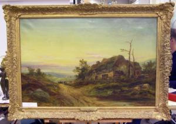 Och Daterad 1877. Hus Vid Vagen. Oil Painting - Ralph I Stubbs