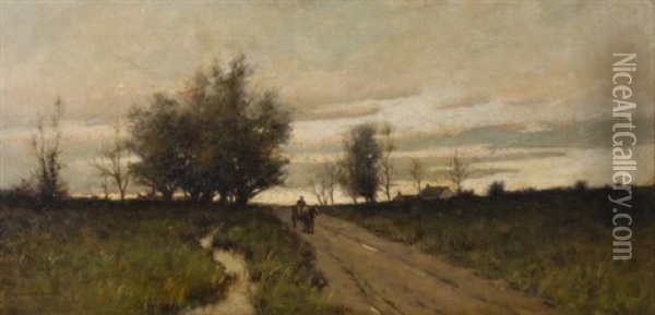 Cart On Path Pastoral Landscape Oil Painting - Arthur Hoeber