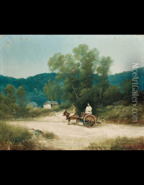 Strada Con Figure E Carretto Oil Painting - Henry Marko