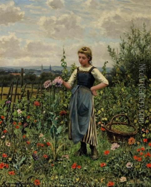 A Pause From The Day's Chores Oil Painting - Daniel Ridgway Knight