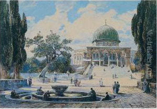 A View Of The Temple Oil Painting - Friedrich Frank