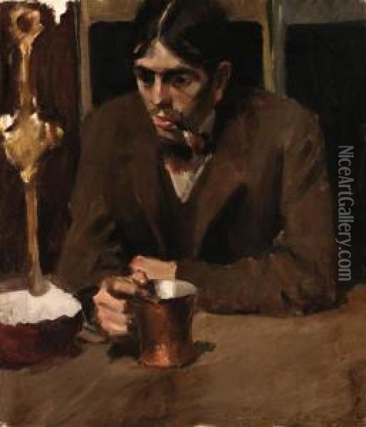 The Brooding Drinker Oil Painting - Alson Skinner Clark