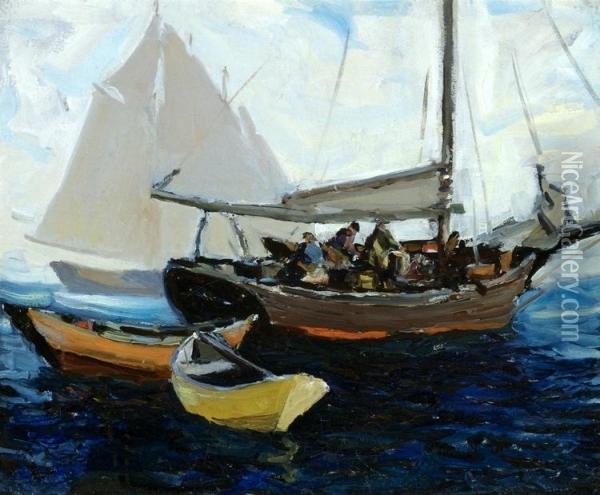 Fishermen, Monhegan Oil Painting - Eric Hudson
