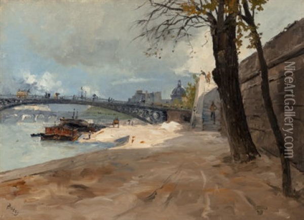 Un Quai Pres De Pont Des Saints-peres, April 26, 1886 Oil Painting - Frank Myers Boggs