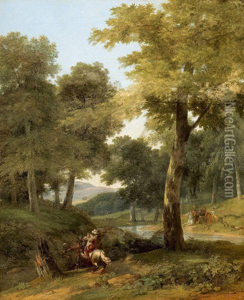 Horsemen In Landscape Oil Painting - Jean-Victor Bertin