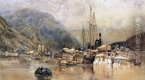 Shipping on the Hudson River Oil Painting - Samuel Colman