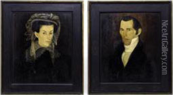 Sophia And Daniel Ball; A Pair Of Portraits Oil Painting - Sheldon Peck