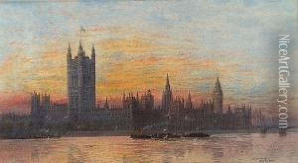 Westminster, Sunset Oil Painting - Frederick E.J. Goff
