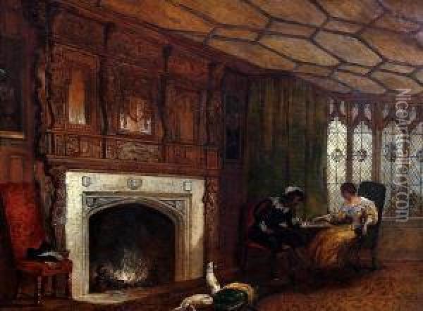 An Elegant Interior With Couple Playing Chess Oil Painting - Daniel Ii Pasmore
