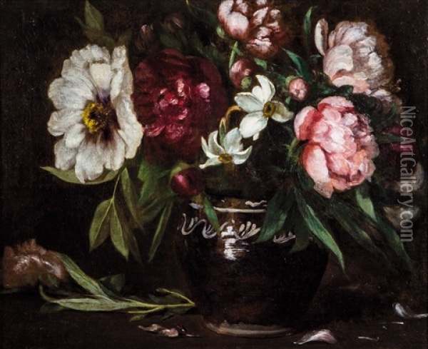 Still Life With Flowers Oil Painting - Joseph Nichols Hippolyte Aussandon