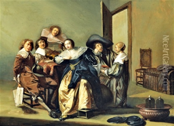 Musizierenden Gesellschaft In Einem Interieur Oil Painting - Pieter Jacobs Codde