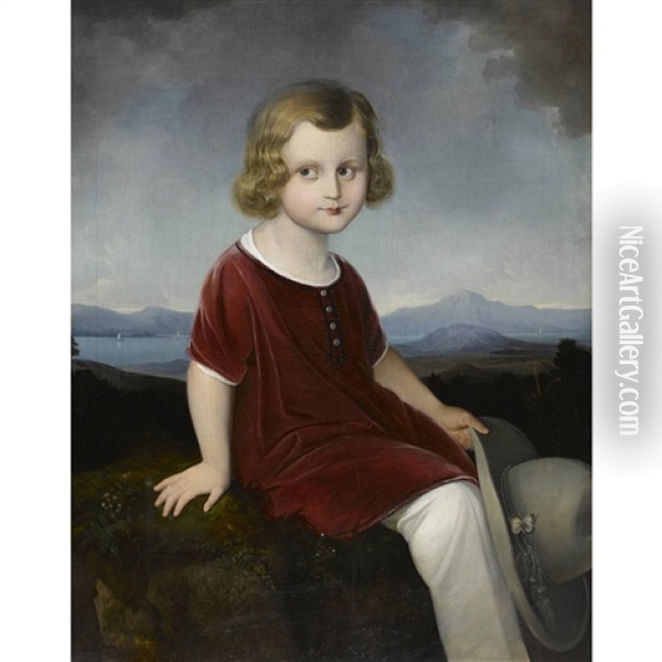 Portrat Eines Madchens Mit Herrenhut Vor Seekulisse Oil Painting - Julius Muhr