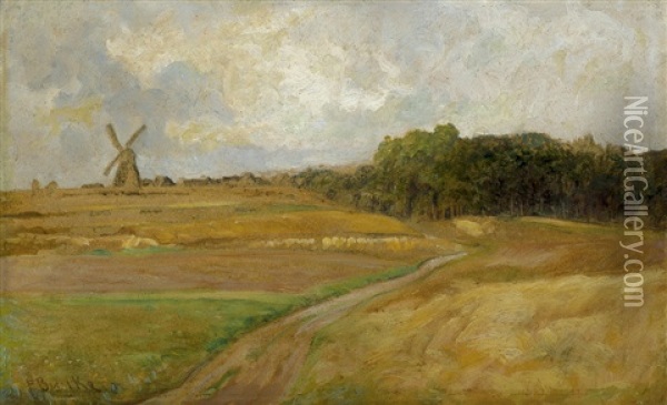 Spatsommerliche Landschaft Mit Windmuhle Oil Painting - Franz Bunke