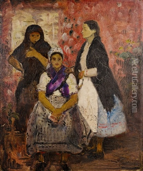 Three Women From Swabland Oil Painting - Bela Ivanyi Gruenwald