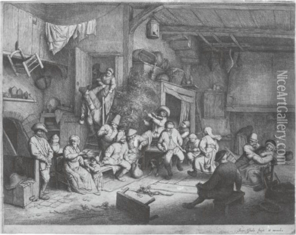 The Dance In The Inn (g., Holl. 49) Oil Painting - Adriaen Jansz. Van Ostade
