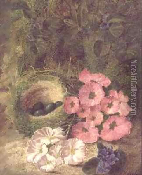 Spring (nest with dog roses) Oil Painting - Fanny Jane Bayfield
