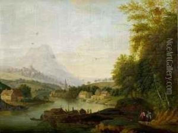 Stadtchen Am Rhein Oil Painting - Johann Georg Schutz