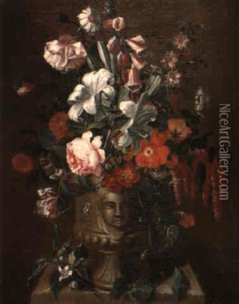 Vase De Fleurs Sur Un Entablement Oil Painting - Pieter Hardime