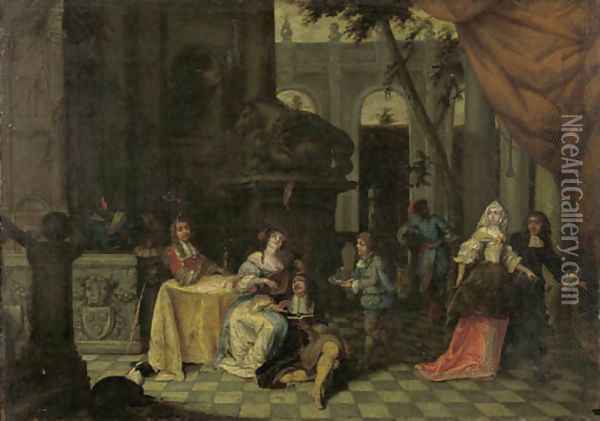 Elegant company on a terrace Oil Painting - Hieronymus Janssens