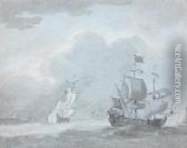 Shipping In A Stiff Breeze Oil Painting - Philip Jacques de Loutherbourg