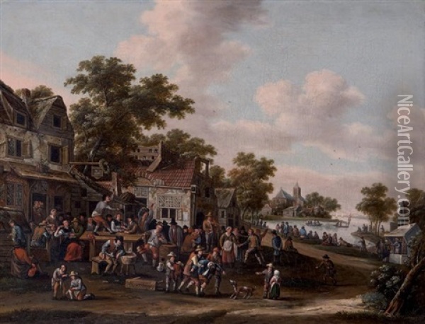Scene De Kermesse Au Milieu D'un Village Flamand Oil Painting - Rutger Verburgh