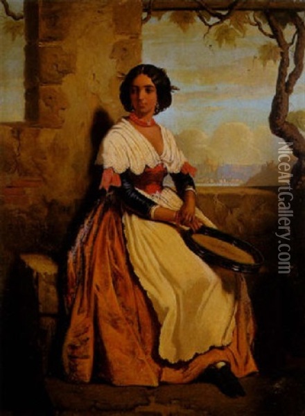 L'italienne Au Tambourin Oil Painting - Dominique Louis Ferreol Papety