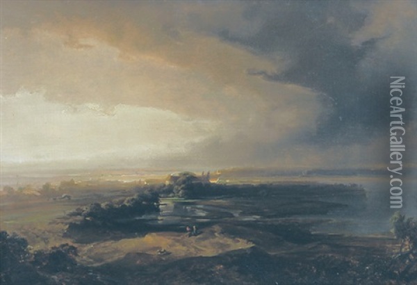 Gewitterstimmung Uber Niederrheinischer Landschaft Oil Painting - Caspar Johann Nepomuk Scheuren