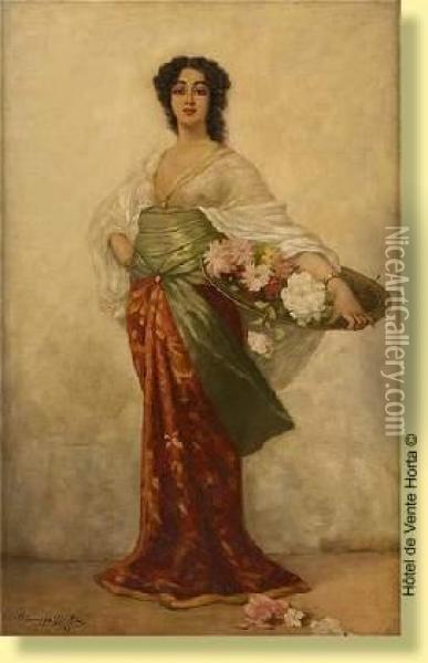 Lamarchande De Fleurs Oil Painting - Giuseppe Bertini
