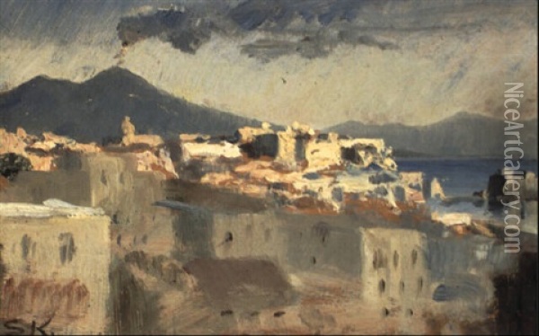 Parti Fra Anacapri I Solskin, I Baggrunden Vesuv Oil Painting - Peder Severin Kroyer
