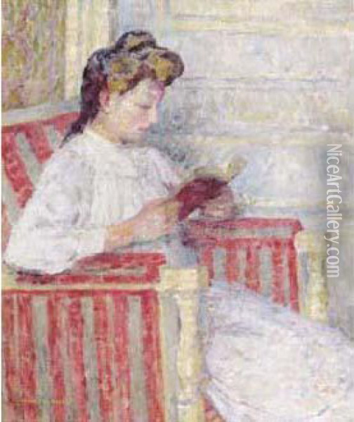 Femme A La Lecture, Vers 1900. Oil Painting - Albert Braut