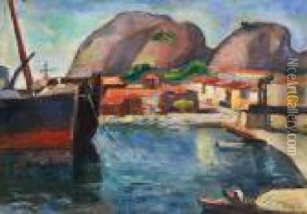 Le Port De La Ciotat. Oil Painting - Manuel Ortiz De Zarate