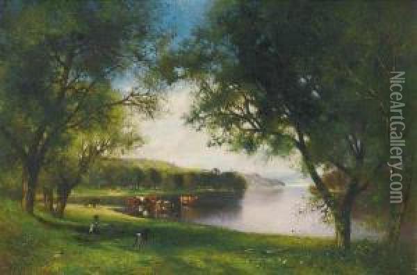 Resting Along The Side Of The River Oil Painting - Alfred Cornelius Howland