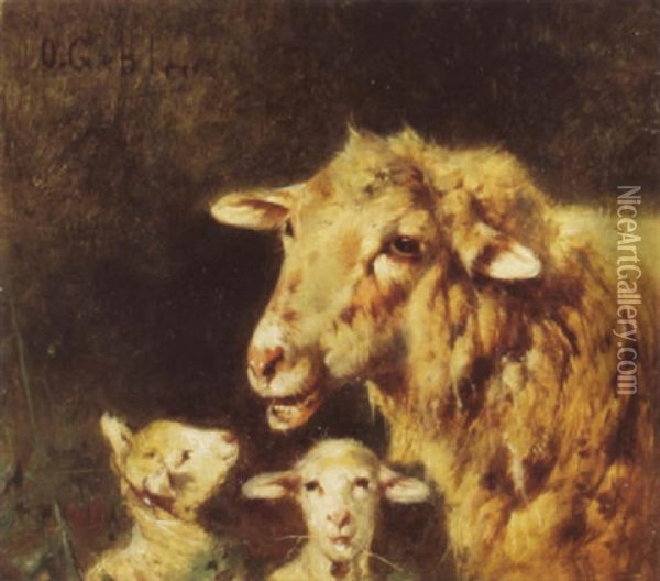 Schaf Und Zwei Lammer Oil Painting - Otto Friedrich Gebler