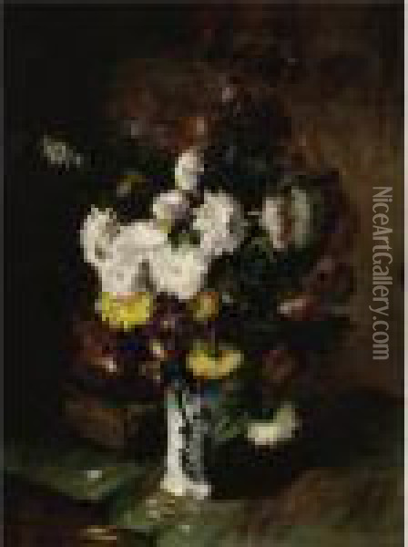 Vase Of Chrysanthemums Oil Painting - Alphonse de Neuville
