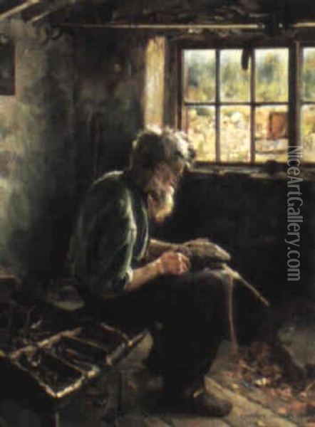 The Cobbler Oil Painting - Edward George Hobley