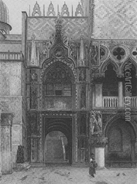 La Porta Della Carta Nella Palazzo Ducale Venezia Oil Painting - John Wharlton Bunney