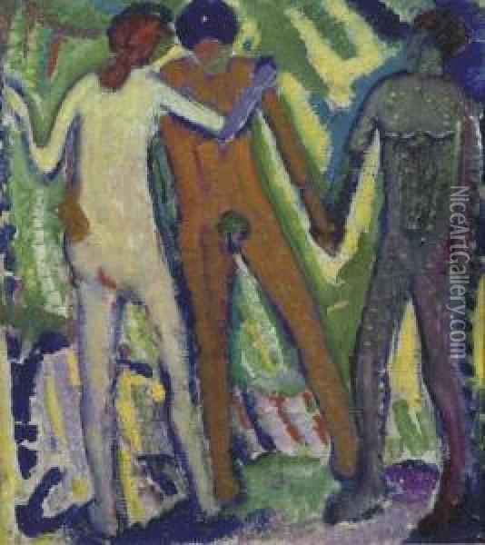 Three Standing Figures Oil Painting - Mommie Schwarz