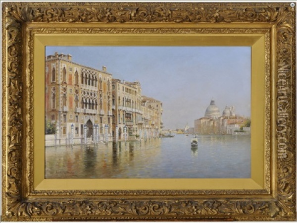 Venice:  On The Grand Canal, Looking Towards The S. Maria Della Salute Oil Painting - Rafael Senet y Perez