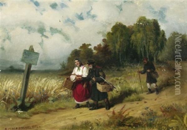 Altes Paar Auf Dem Feldweg Oil Painting - Leonid Ivanovich Solomatkin