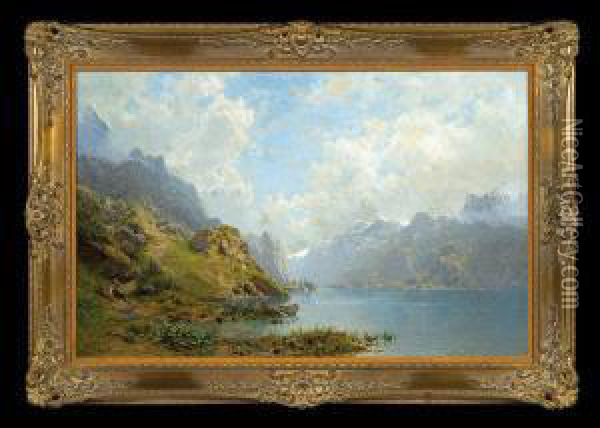 Lake In The Mountains Oil Painting - Robert Schultze