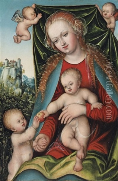 The Holy Virgin And Child With The Infant Saint John The Baptist And Angels Oil Painting - Lucas Cranach the Younger