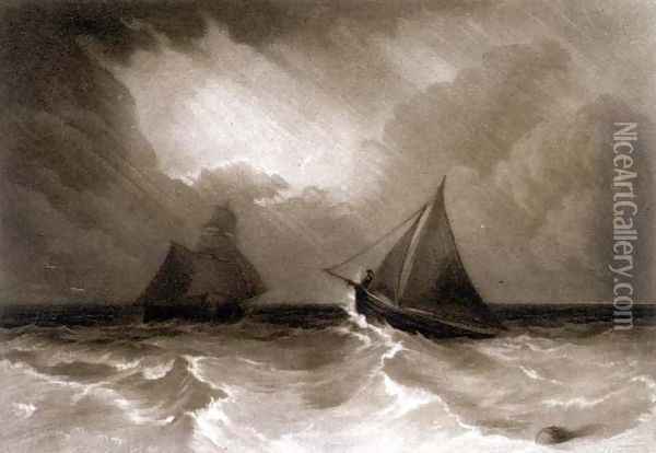 Ship and Cutter, from the Little Liber, engraved by the artist, c.1826 Oil Painting - Joseph Mallord William Turner